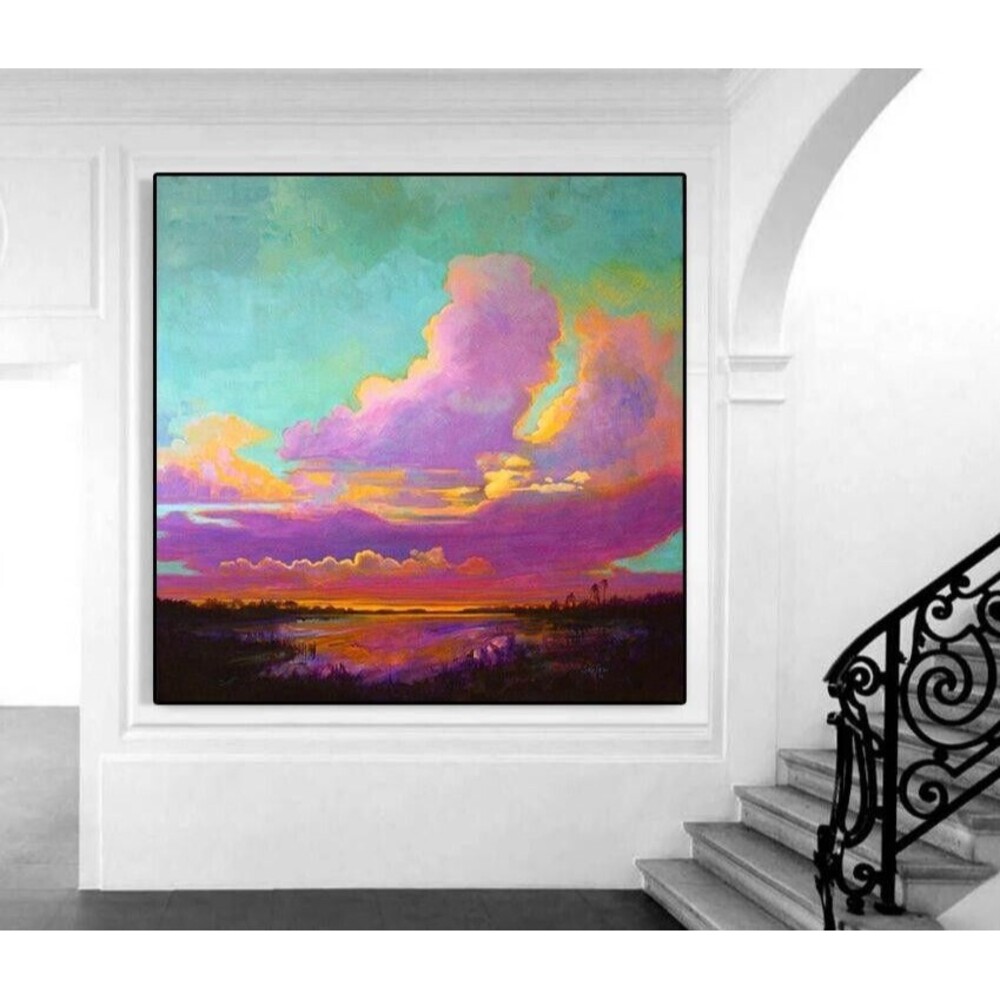 Savlen Contemporary Coastal Seascape Art XL Unique OOAK Hand embellish Painting!